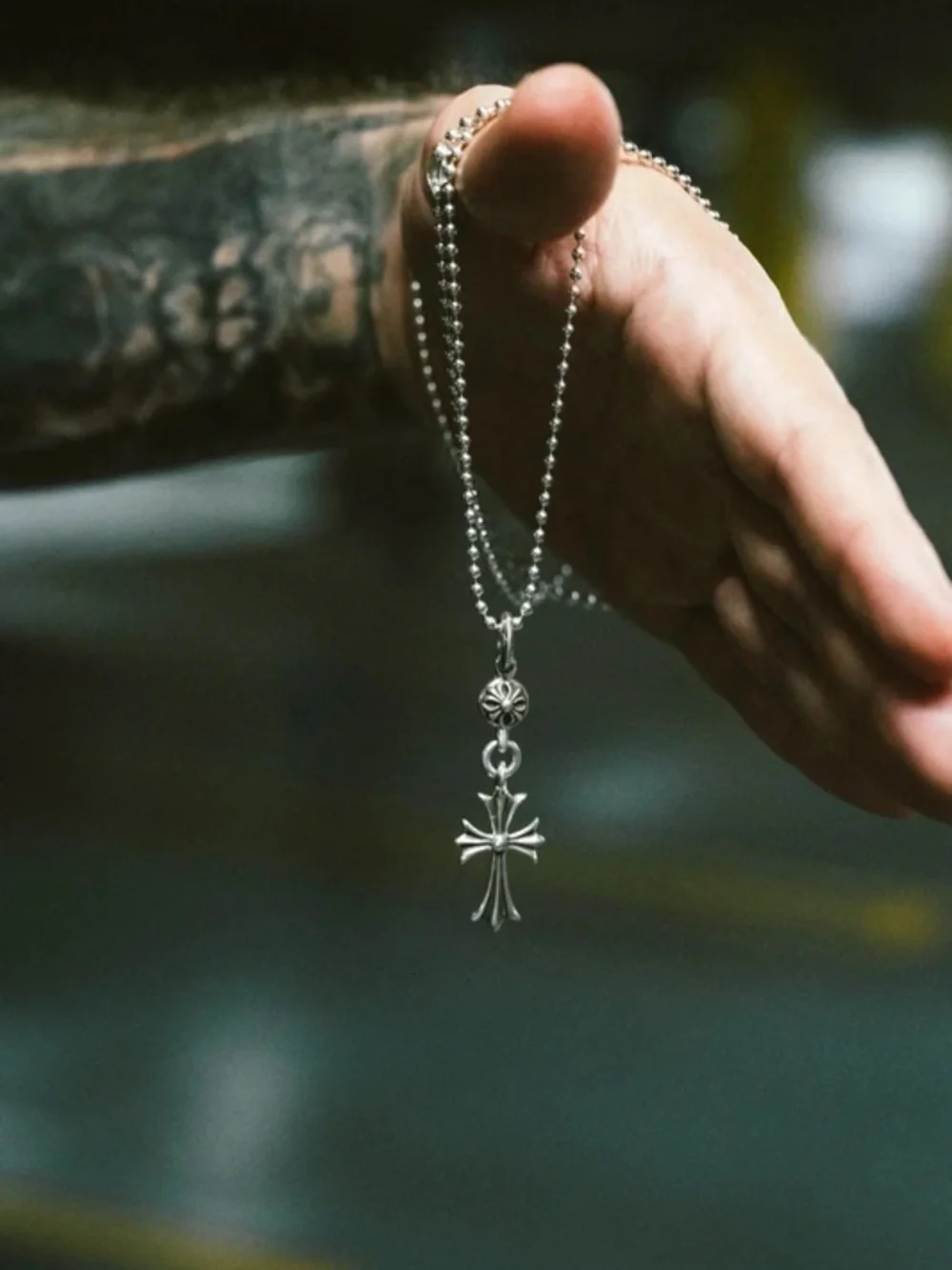 Chrome Hearts One Ball Tiny CH Cross Charm with Ball Chain